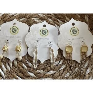 NEW Spartina 449 Dangle Earrings X 3 Bellflower Leaves Bling Gold Silver Plated